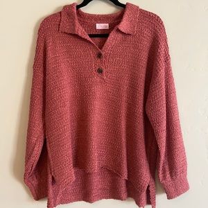 Pink collard sweater with buttons